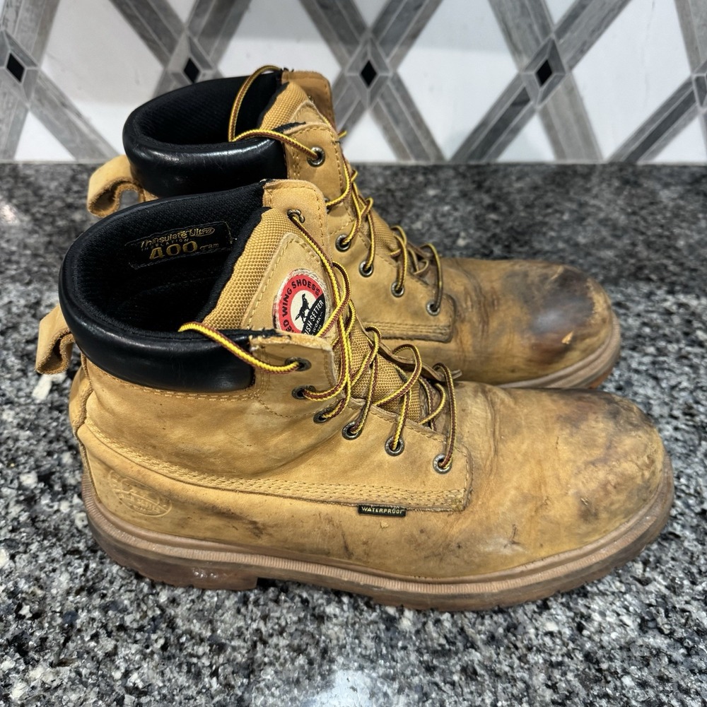 Red Wing Irish Setter Boots Mens 12 Beige Hopkins Waterproof Safety Toe Work